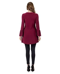 24seven Comfort Apparel Women's Long Bell Sleeve High Low Tunic Top