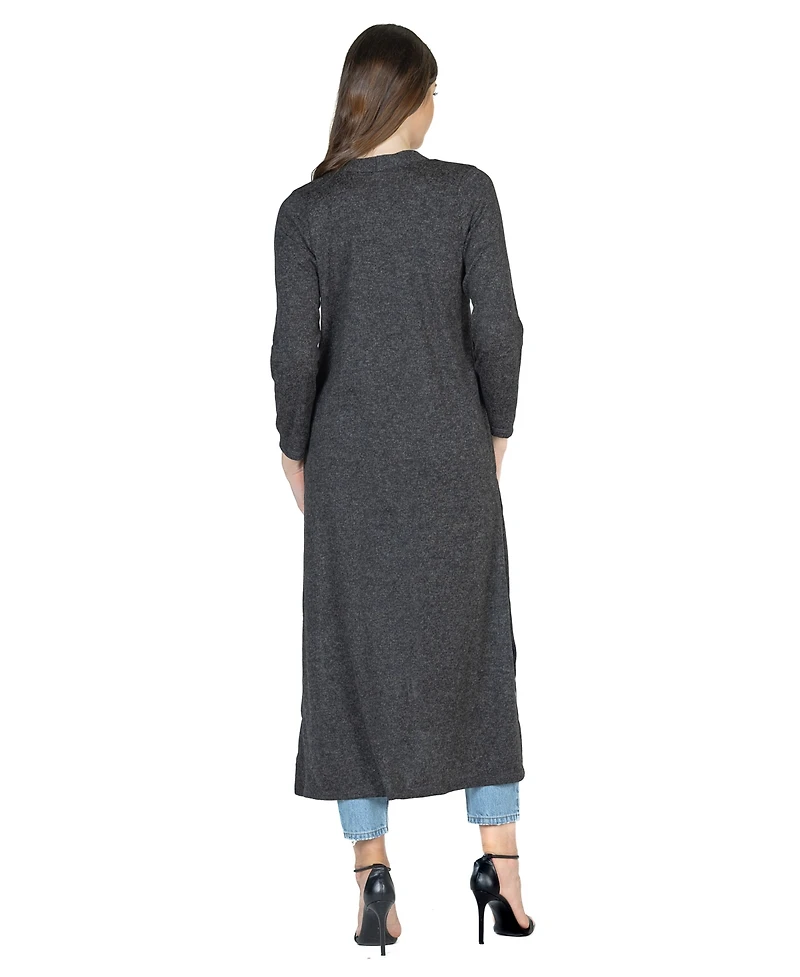 24seven Comfort Apparel Women's Knit Three Quarter Bell Sleeve Open Cardigan Sweater