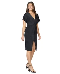 24seven Comfort Apparel Women's Short Sleeve V-Neck Twist Front Split Hem Dress