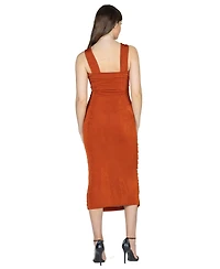 24seven Comfort Apparel Women's Halter Cross Neck Ruched Bodycon Midi Dress