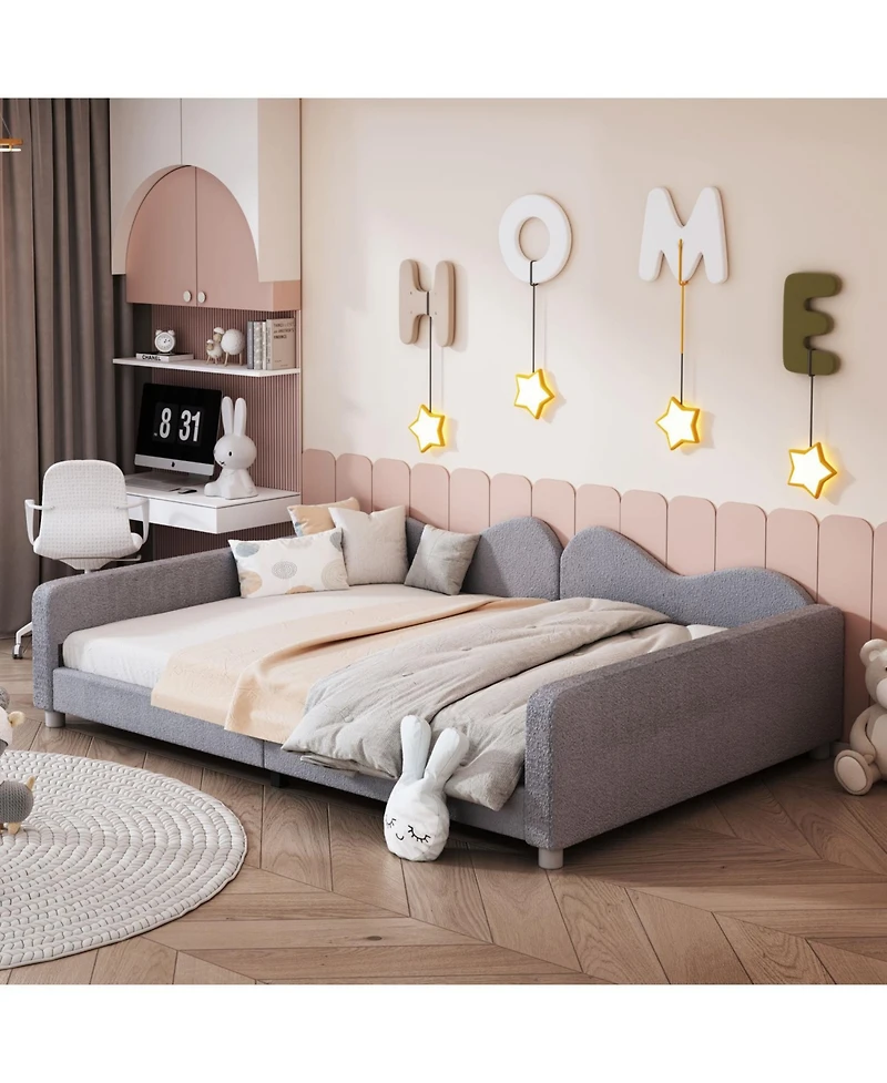 Streamdale Furniture Full Upholstered Daybed, Sherpa Fabric Sofabed with Cloud-Shaped Backrest, No Box-spring Needed