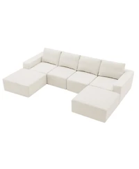 Streamdale Furniture Modular U-Shaped Chenille Sectional Sofa with Ottomans