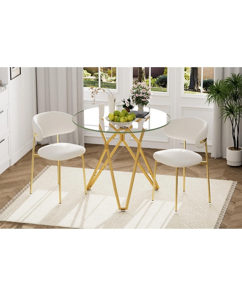 Streamdale Furniture 35.4" Round Glass Dining Table - Gold