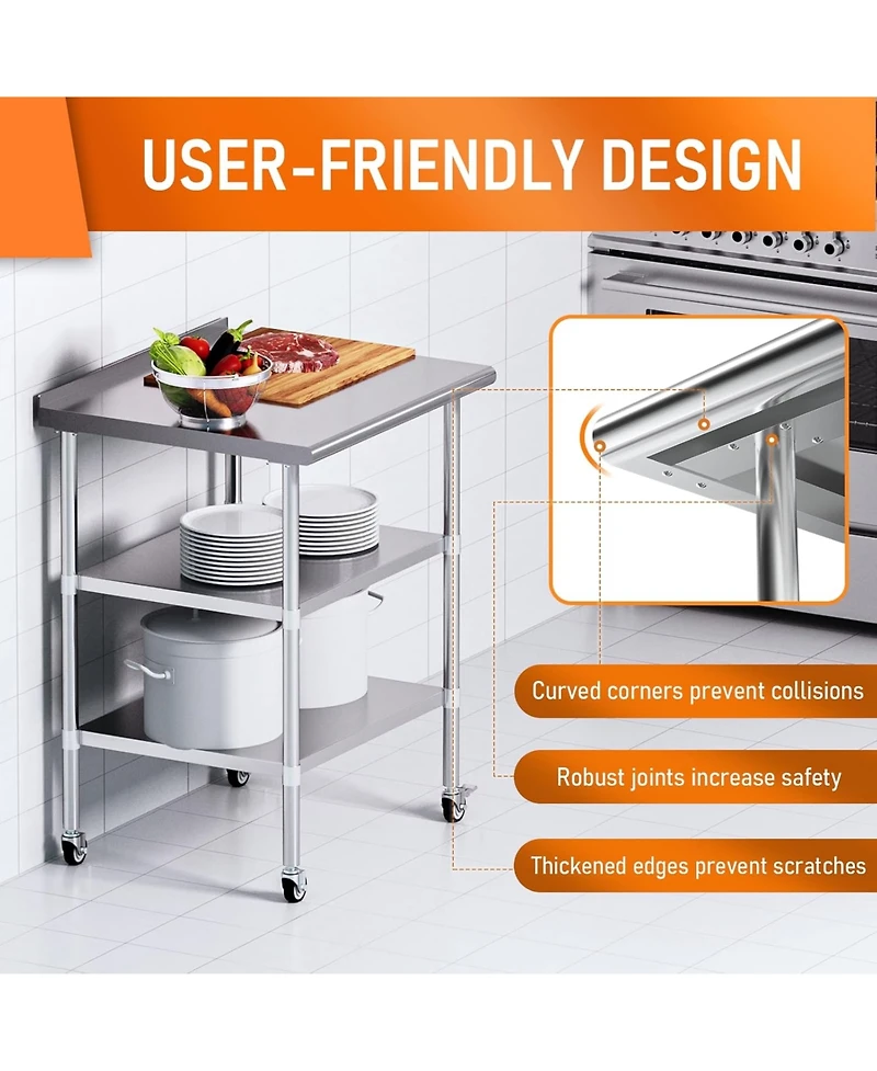 Streamdale Furniture Stainless Steel Work Table 24x30 w/ Shelves & Backsplash