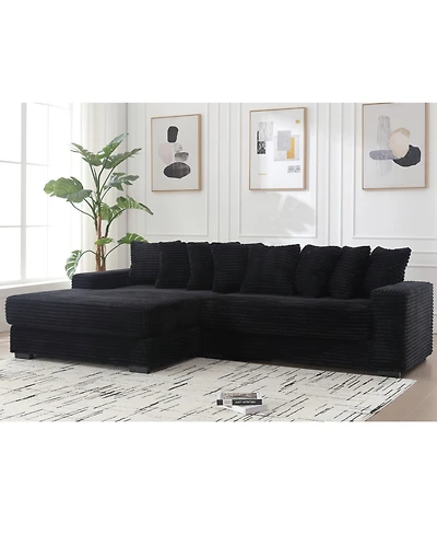 Streamdale Furniture Oversized Corduroy L Shaped Sofa with Chaise & 8 Pillows
