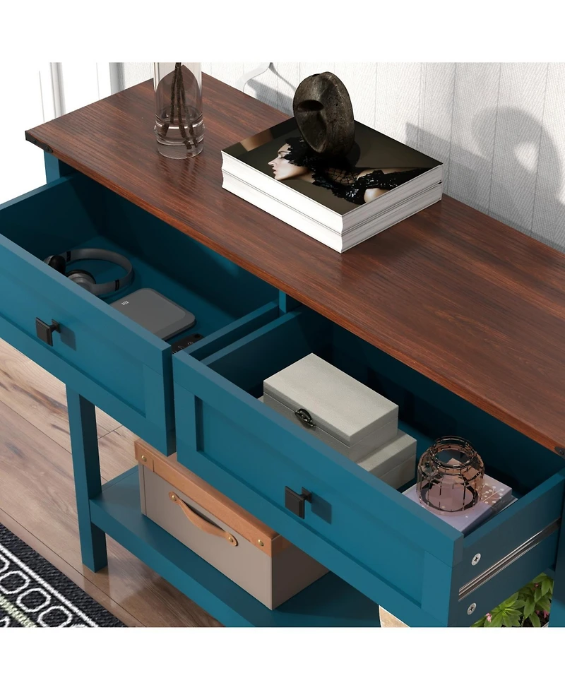 Streamdale Furniture Farmhouse Console Table - 2 Drawer & Shelf - Pagoda Blue