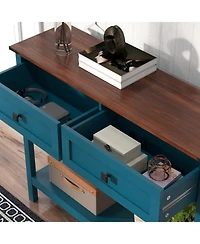 Streamdale Furniture Farmhouse Console Table - 2 Drawer & Shelf - Pagoda Blue