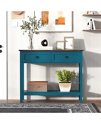 Streamdale Furniture Farmhouse Console Table - 2 Drawer & Shelf - Pagoda Blue