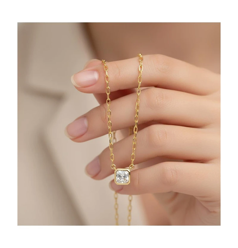 Modern Square Asscher-Cut Stud Necklace