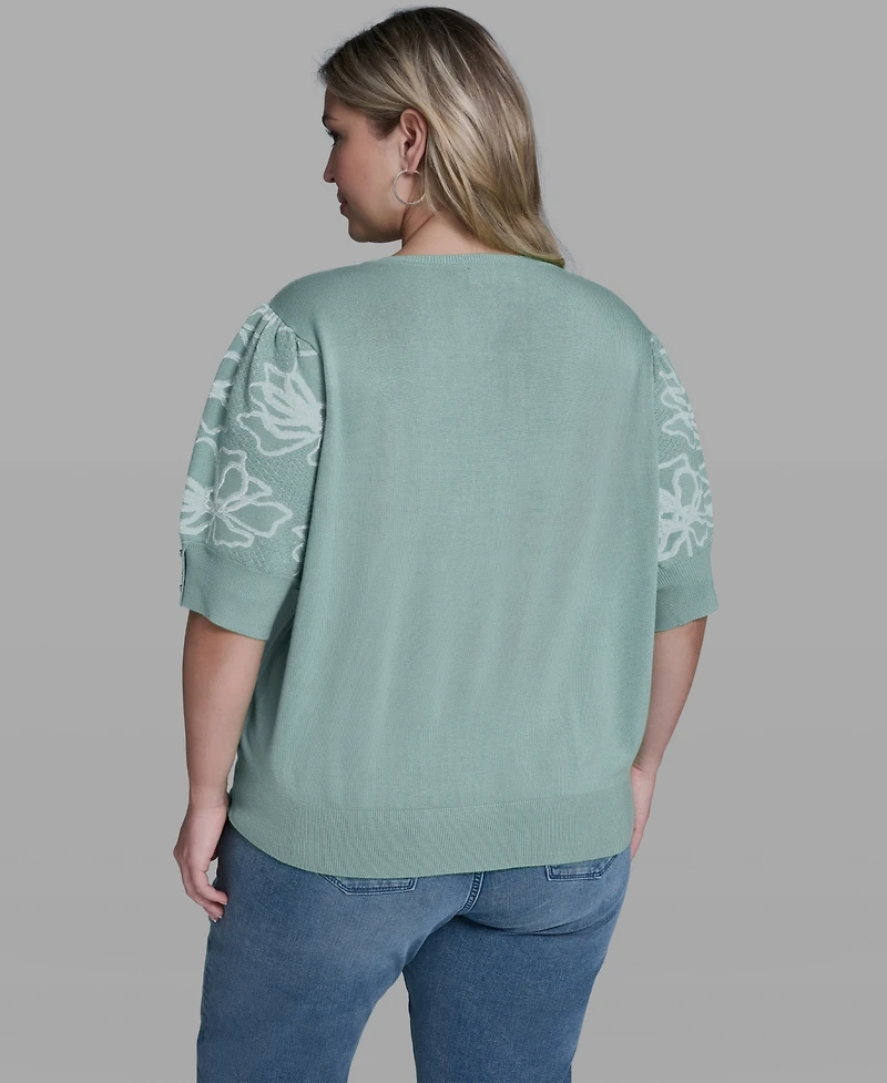 Karl Lagerfeld Paris Plus Floral Printed Sleeve Sweater