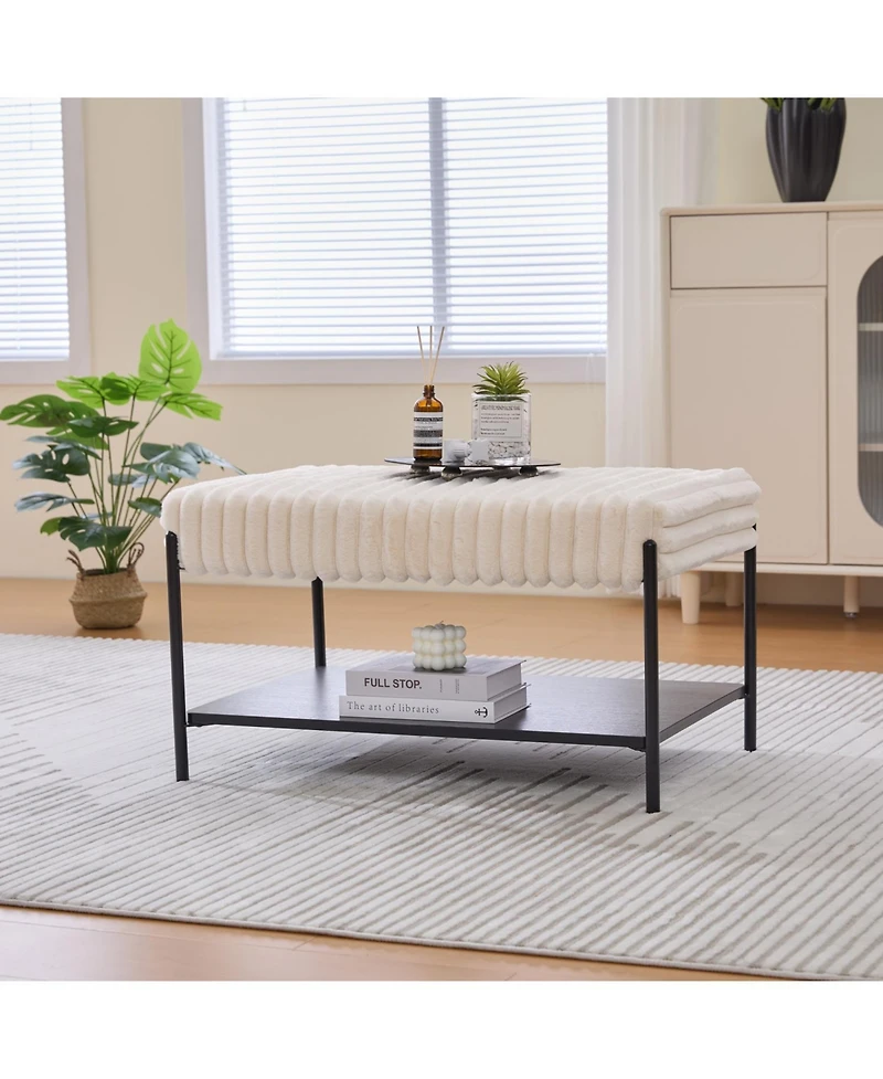 Streamdale Furniture Upholstered Ottoman Coffee Table with Storage Shelf