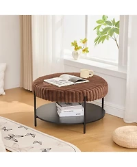 Streamdale Furniture Upholstered Round Ottoman Coffee Table with Storage Shelf - Brown