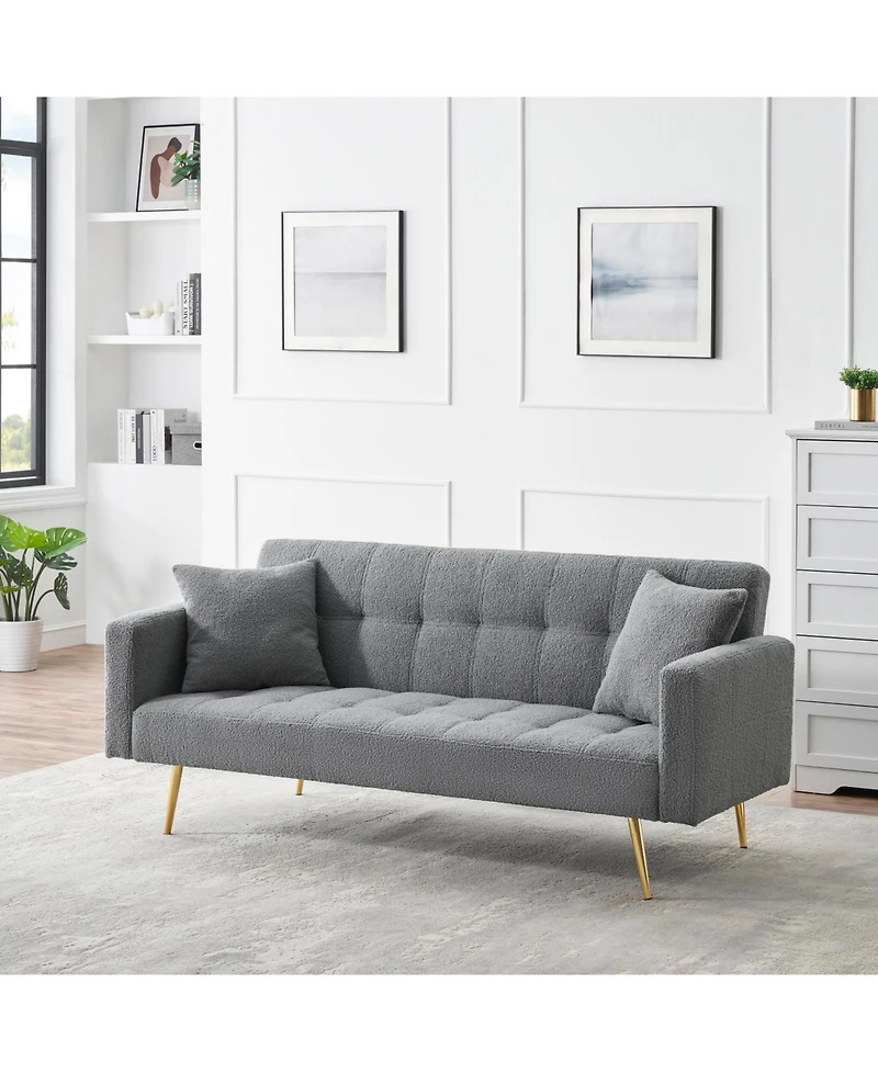 Streamdale Furniture 71.7 - inch Grey Teddy Fleece Sofa Bed with Two Included Throw Pillows