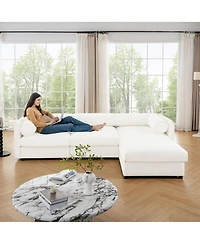 Streamdale Furniture White Chenille Sofa with Storage & Ottoman