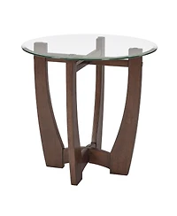 Streamdale 23.5" Round Glass Coffee Table - Cherry Finish