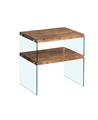 Streamdale Furniture Mdf SideTable, Small Tea Table, Walnut Night Stand Tempered Glass Sofa Table