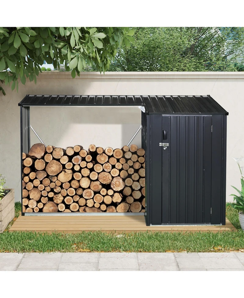 Streamdale Furniture Outdoor Steel Firewood Rack & Storage Shed - Black