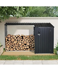 Streamdale Furniture Outdoor Steel Firewood Rack & Storage Shed - Black