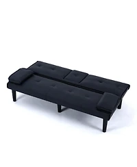 Streamdale Furniture 67" Black Pvc Multifunctional Sofa Bed with Foldable Design & Cup Holder