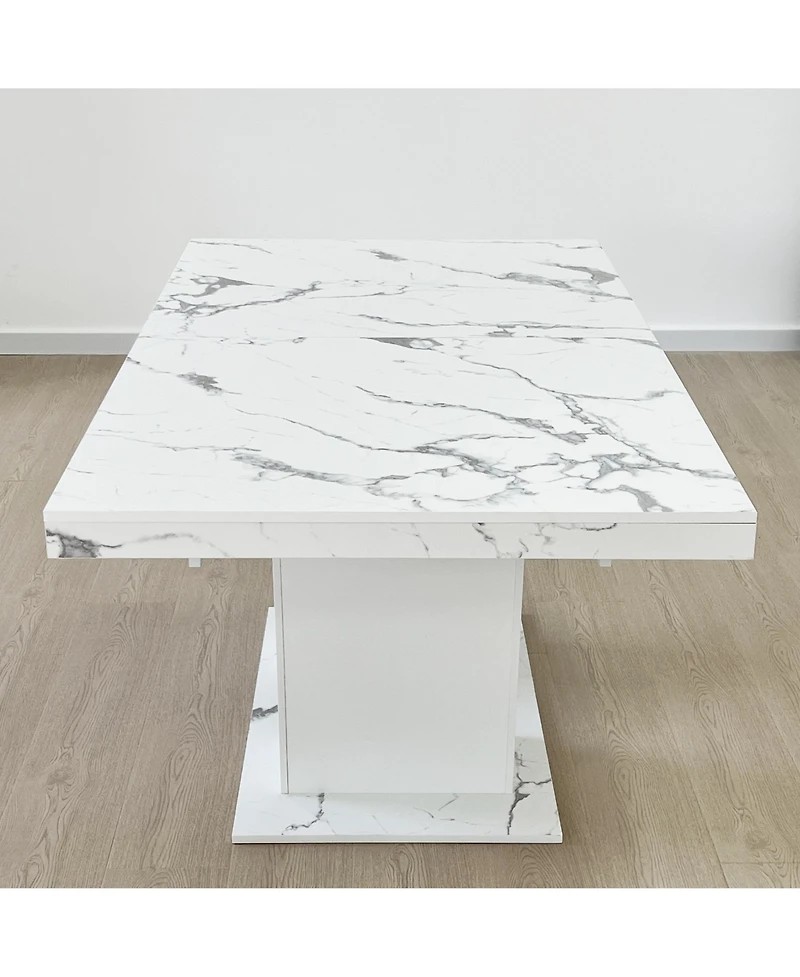 Streamdale Furniture Extendable White Faux Marble Dining Table