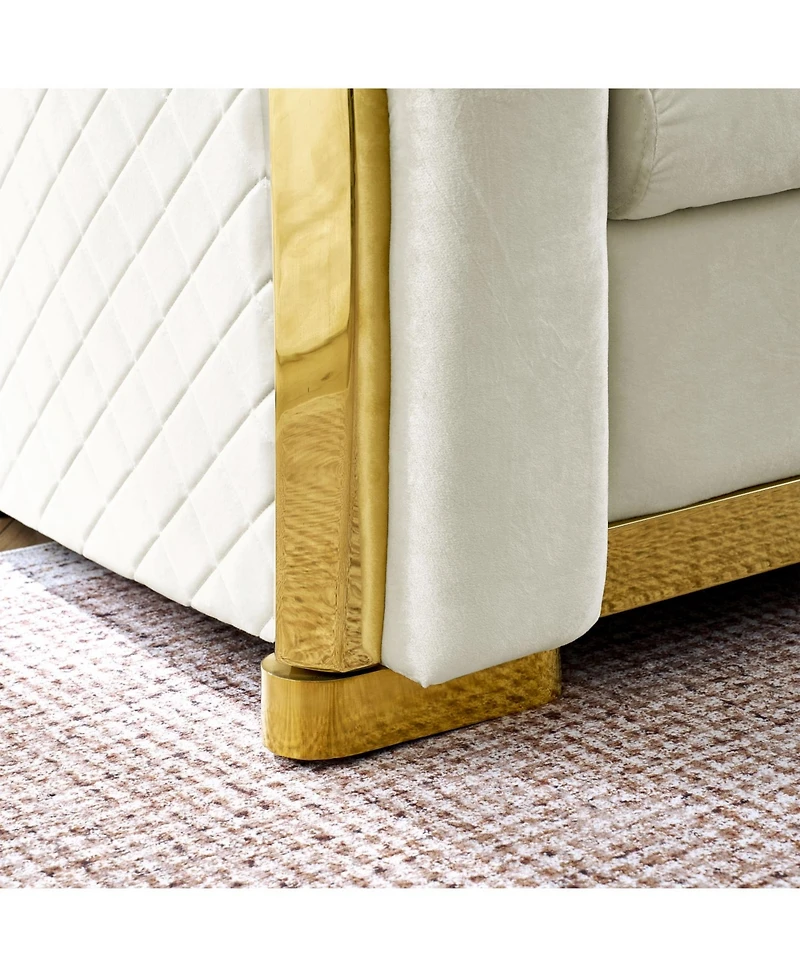 Streamdale Furniture L-Shaped Chesterfield Sectional Sofa, Velvet, Gold Accents