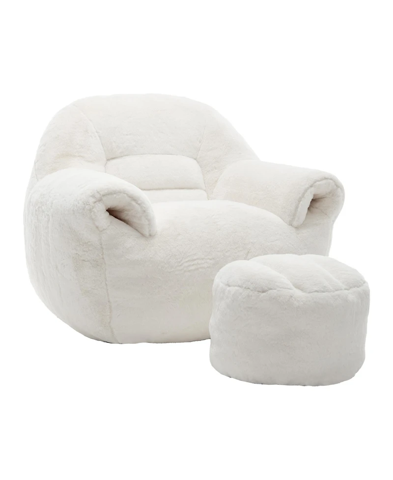 Streamdale Furniture Comfy Faux Fur Bean Bag Chair w/ Footstool
