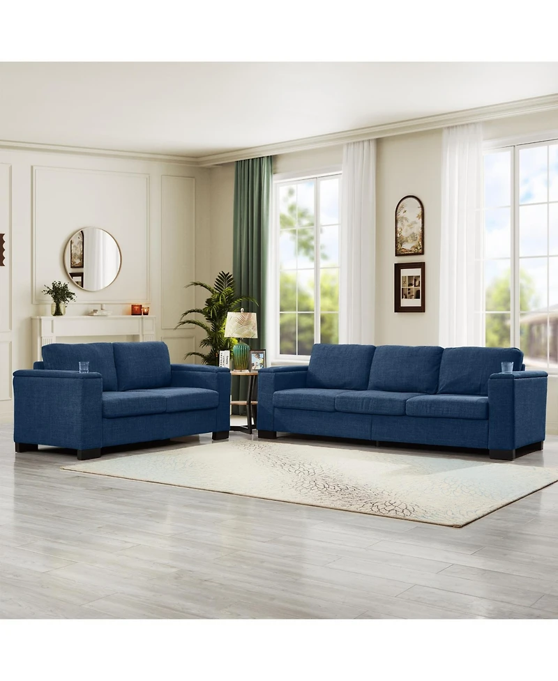 Streamdale Furniture Modern Blue Sofa Set with Cup Holder & Storage