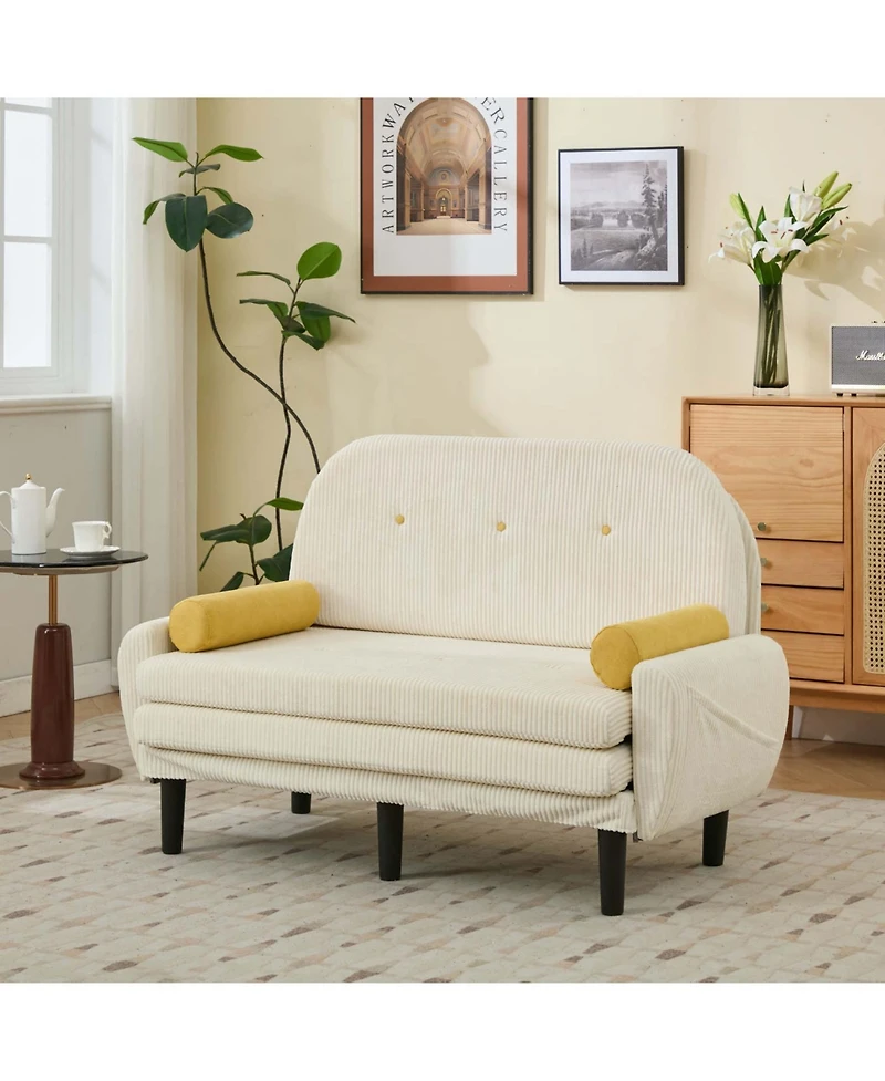Streamdale Furniture Ivory Corduroy Loveseat Sofa Bed with Storage & Usb