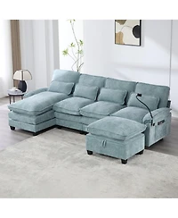 Streamdale Furniture 106" U-Shape Sectional Sofa Cloud Couch, Chenille