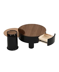 Streamdale Furniture Round Nesting Coffee Table Set w/ Drawer, Black, Large- 27.56", Small- 19.69