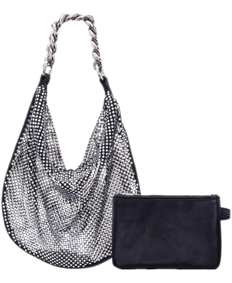 Nina Crystal Mesh Zipper Hobo Bag