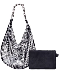 Nina Crystal Mesh Zipper Hobo Bag