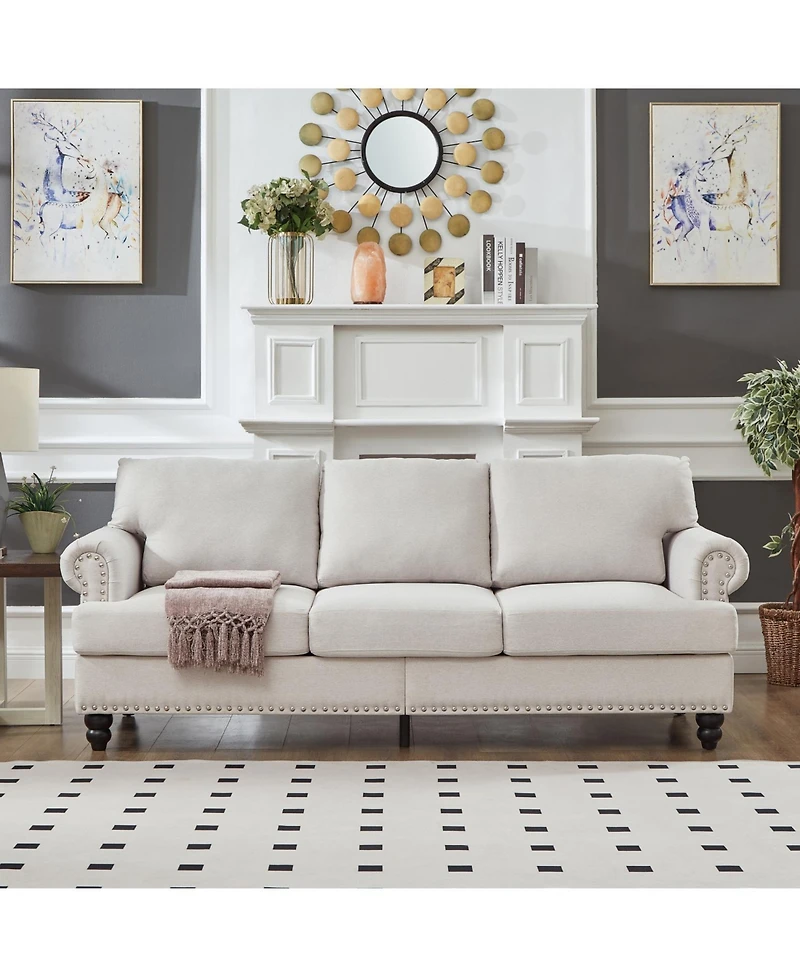 Streamdale Furniture 83" Modern Beige Sofa with Nailhead Trim
