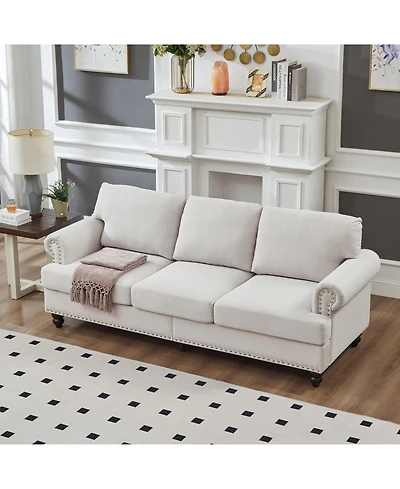 Streamdale Furniture 83" Modern Beige Sofa with Nailhead Trim