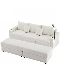 Streamdale Furniture Modern 3-Seater Sofa w/ Storage, Ottomans, Usb & Cup Holders – Beige