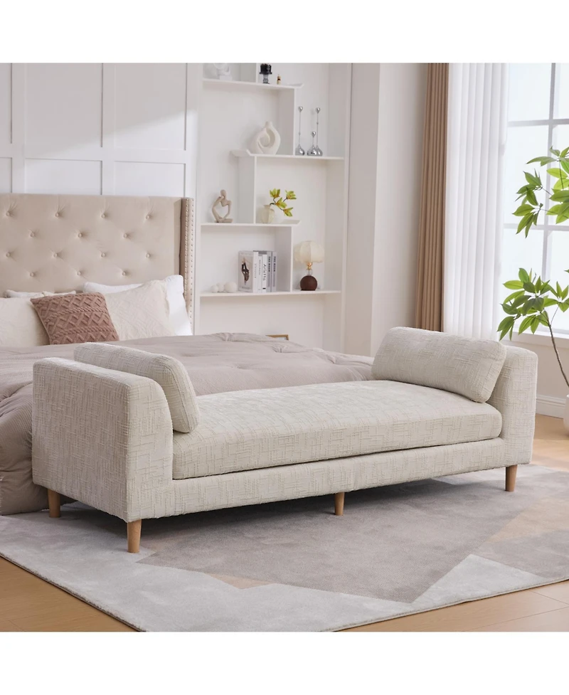 Streamdale FurnitureUpholstered End of Bed Bench with Armrests & Bolsters - Beige