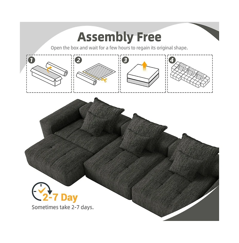 Streamdale Furniture Modern Oversized Chenille Sectional Sofa with 6 Pillows, Black