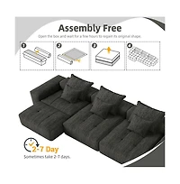 Streamdale Furniture Modern Oversized Chenille Sectional Sofa with 6 Pillows, Black