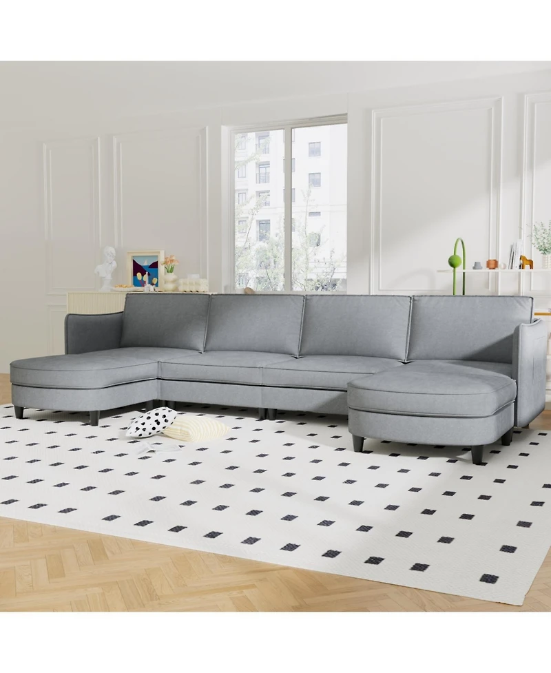 Streamdale 141.5" U-Shaped Sofa Couch with Ottoman & Pockets