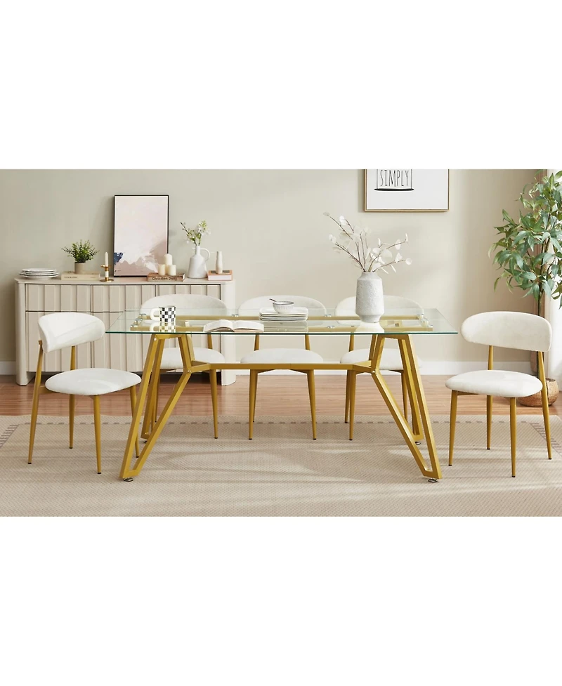 Streamdale Furniture 70.9" Rectangular Glass Dining Table - Gold Legs, Seats 1-8