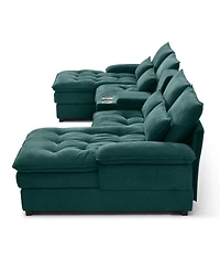 Streamdale Furniture 130" U-Shaped Sofa with Console, Cupholders, Sleeper & Chaise