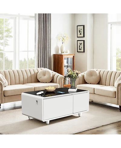 Streamdale Furniture Smart Coffee Table Fridge/Freezer, Bluetooth, Wireless Charge, Usb, Light - White