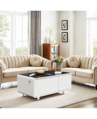 Streamdale Furniture Smart Coffee Table Fridge/Freezer, Bluetooth, Wireless Charge, Usb, Light - White