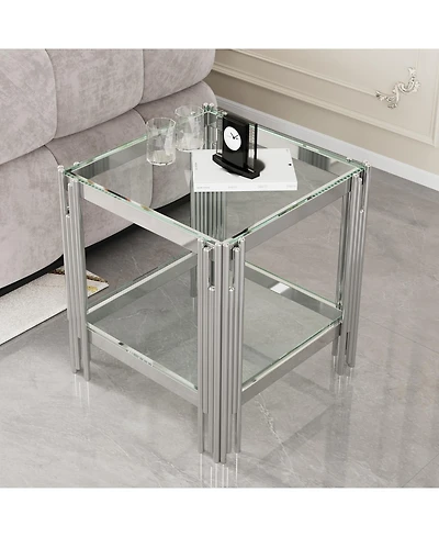 Streamdale Furniture Modern Tempered Glass Top End table with Silver Stainless Steel Frame