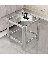 Streamdale Furniture Modern Tempered Glass Top End table with Silver Stainless Steel Frame