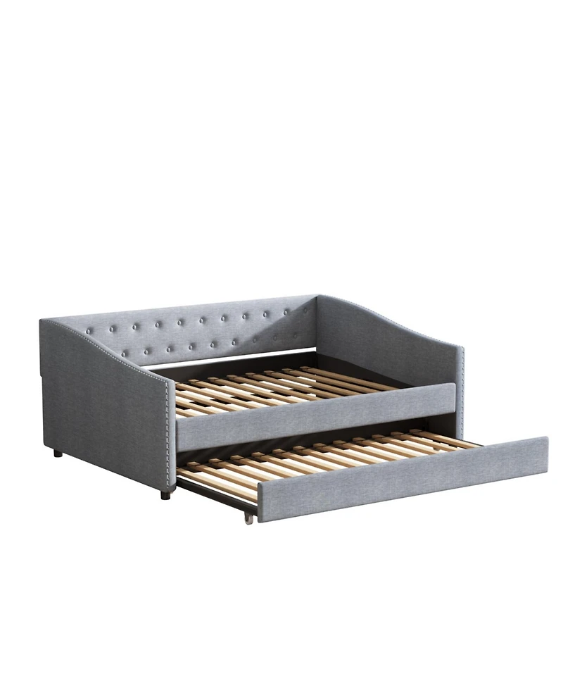 Streamdale Furniture Upholstered Daybed with Twin Trundle, Tufted Sofa Bed - Light Grey