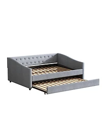 Streamdale Furniture Upholstered Daybed with Twin Trundle, Tufted Sofa Bed - Light Grey