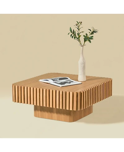 Streamdale Furniture 31.5" Modern Drum Coffee Table - Natural Wood