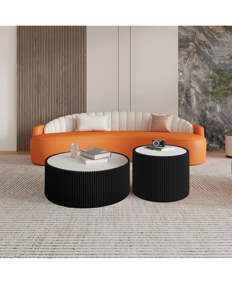 Streamdale Furniture Light Marble Top Leather Coffee Table