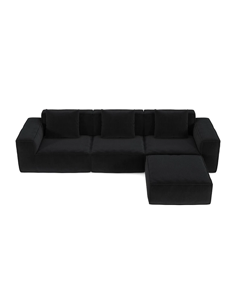 Streamdale Furniture 118" Modular Corduroy Sofa Bed with Ottoman